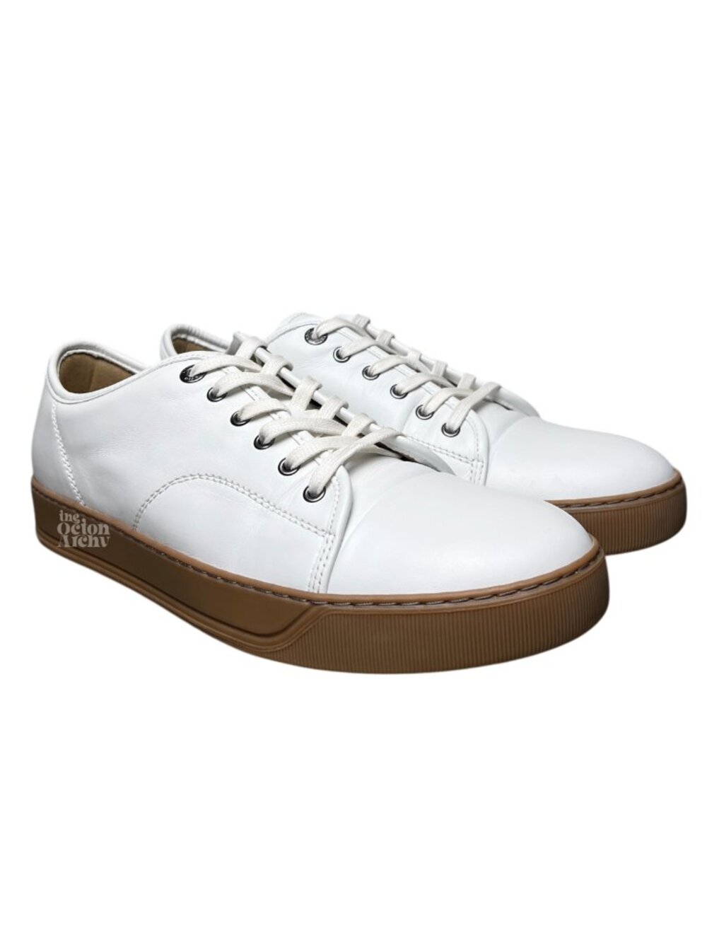Size 9 UK Lanvin DBB1 Leather Low Top Sneakers 'Optic White/Honey' Pre-Owned